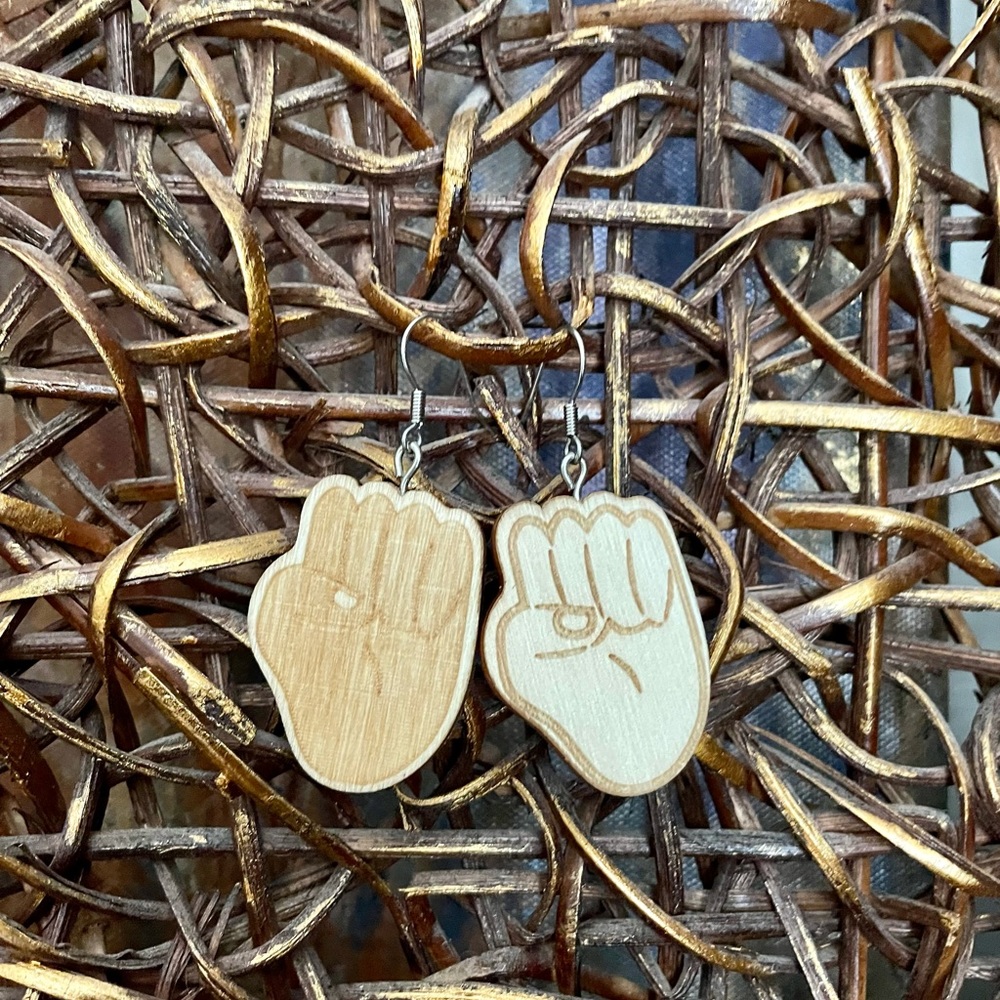 Fist up wood earrings